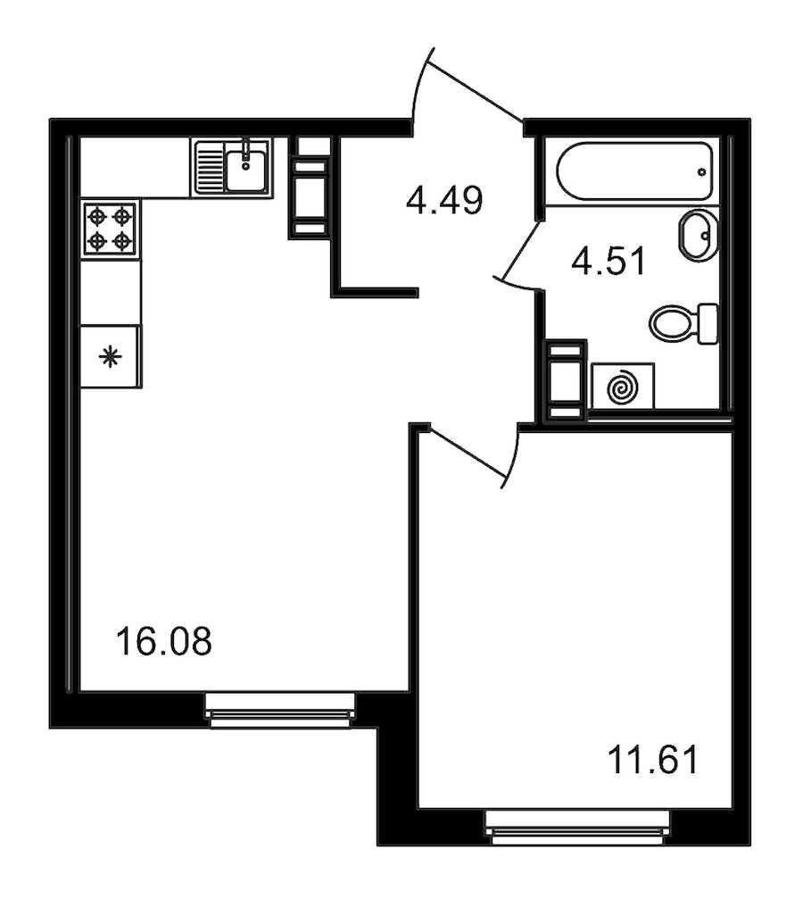 Однокомнатная квартира в : площадь 36.69 м2 , этаж: 2 – купить в Санкт-Петербурге